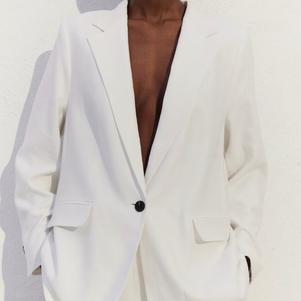 LINEN-BLEND BLAZER, WHITE, XXL